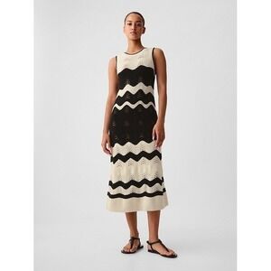 Gap Crochet Boho Preppy Midi Dress Womens Medium Black White Chevron Knit